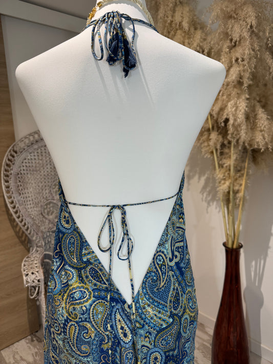 ROBE LONGUE DOS NU "PLAYA BLEUE"