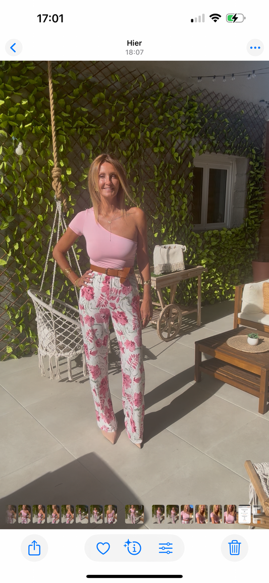 PANTALON DROIT  « PINK PARADISE «
