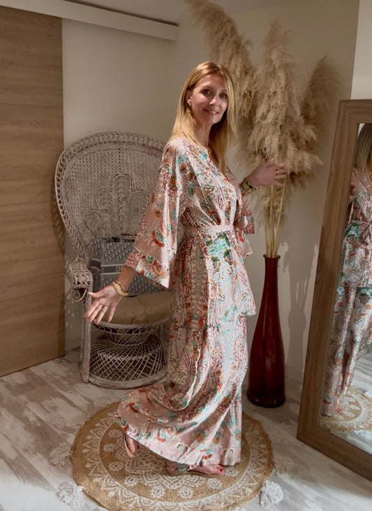 ENSEMBLE PANTALON + KIMONO "ROSE DES SABLE"