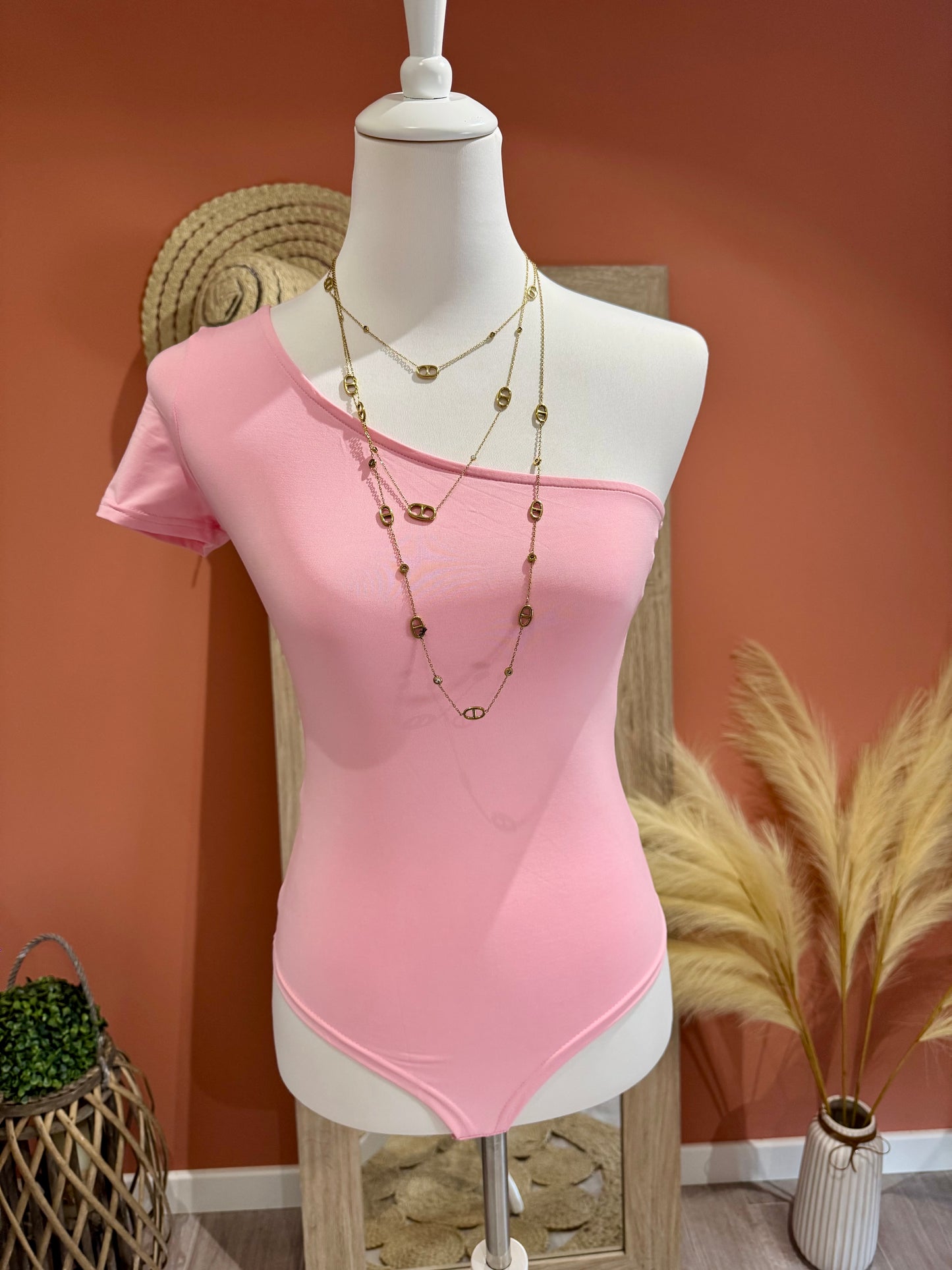 BODY ASYMÉTRIQUE « ROSALIA « MANCHES COURTES