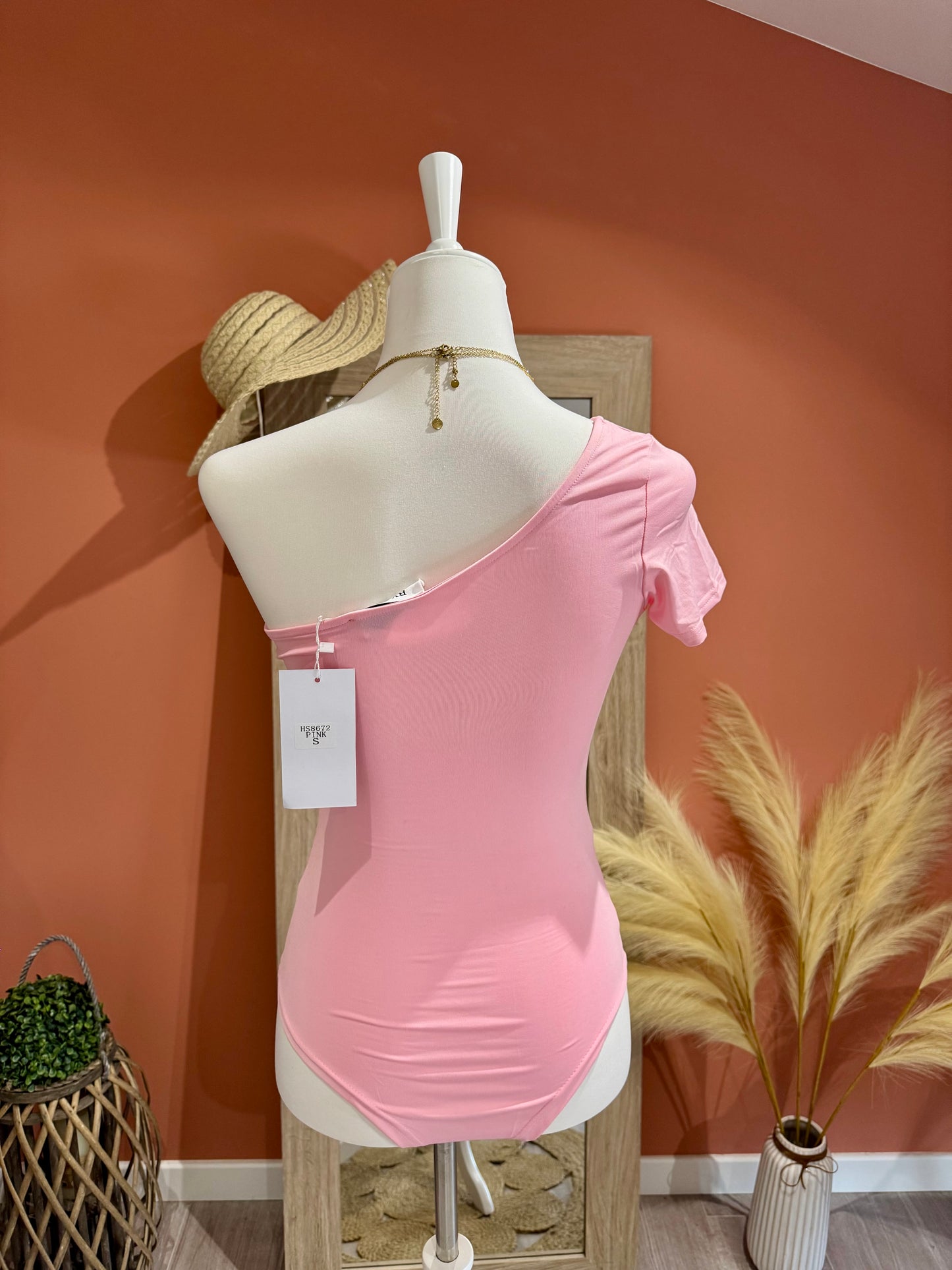 BODY ASYMÉTRIQUE « ROSALIA « MANCHES COURTES