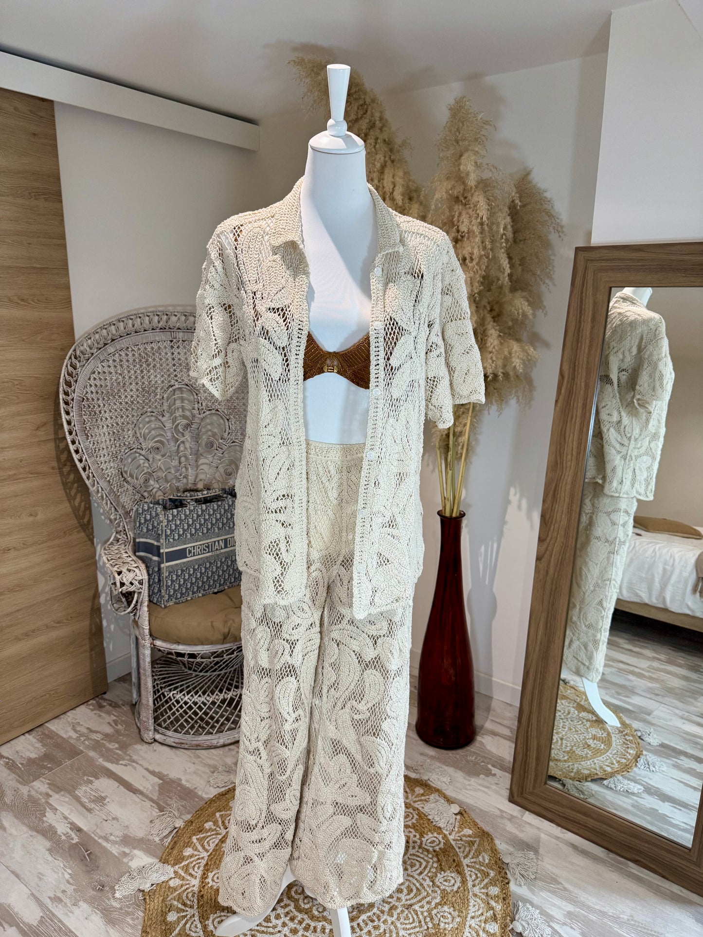 CHEMISE CROCHET BEIGE A MANCHES COURTES CASSIE