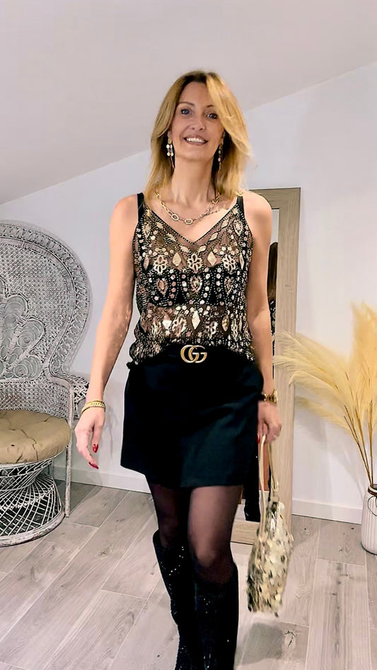 Top GOLD noir à sequin