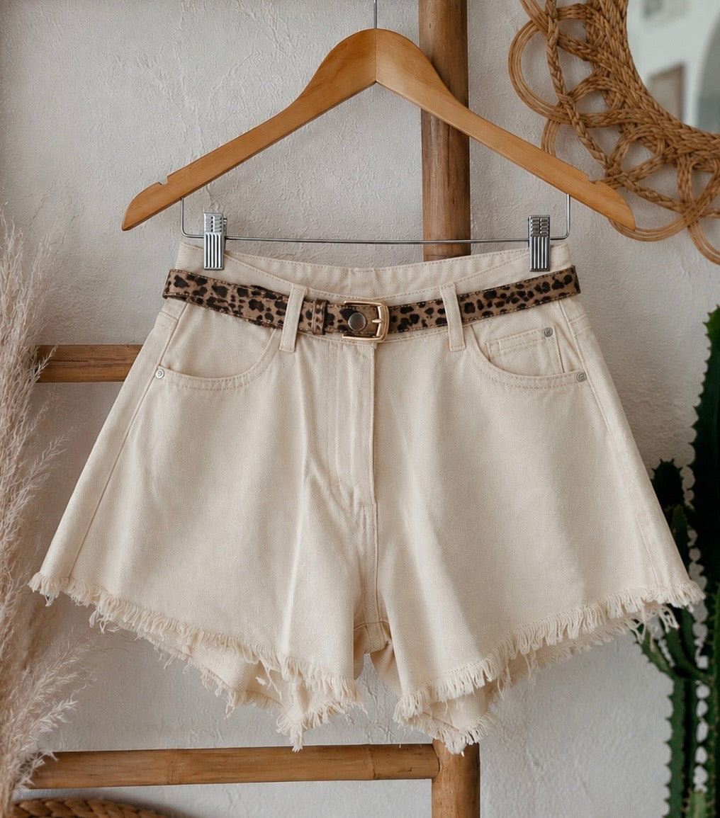 Short en jean évasé COACHELLA bohème écru sable