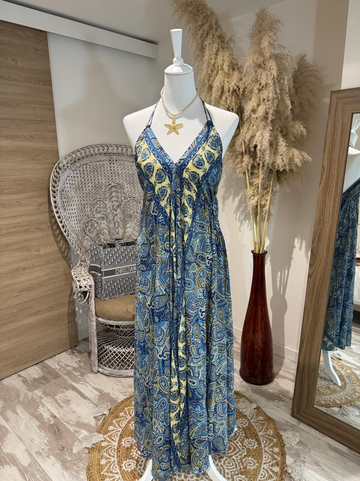 ROBE LONGUE DOS NU "PLAYA BLEUE"