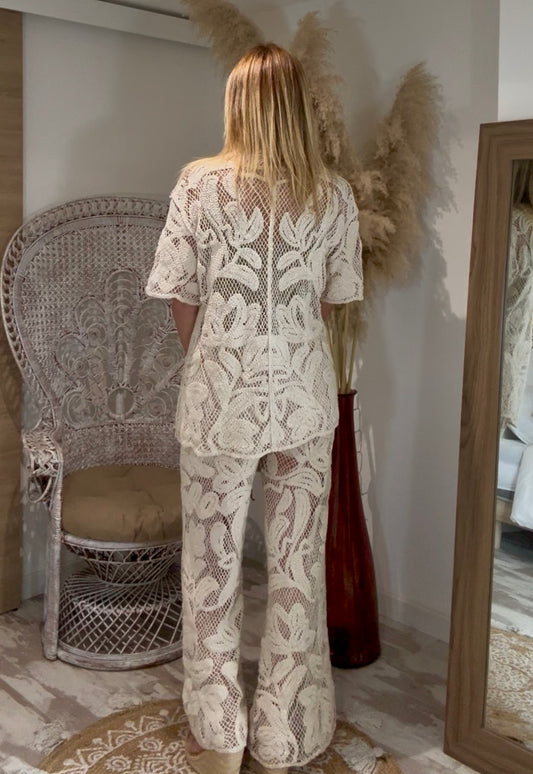 CHEMISE CROCHET BEIGE A MANCHES COURTES CASSIE