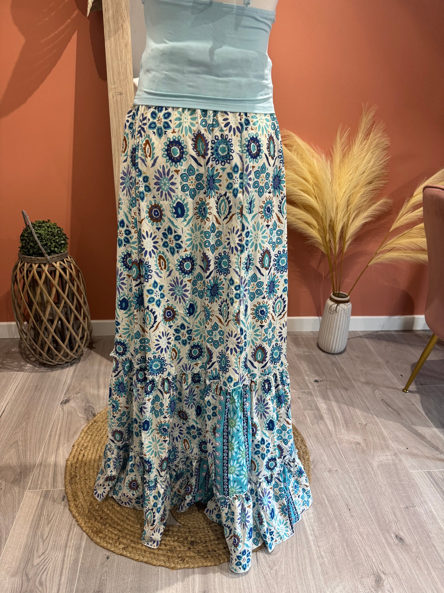 JUPE LONGUE "MAYA" TURQUOISE