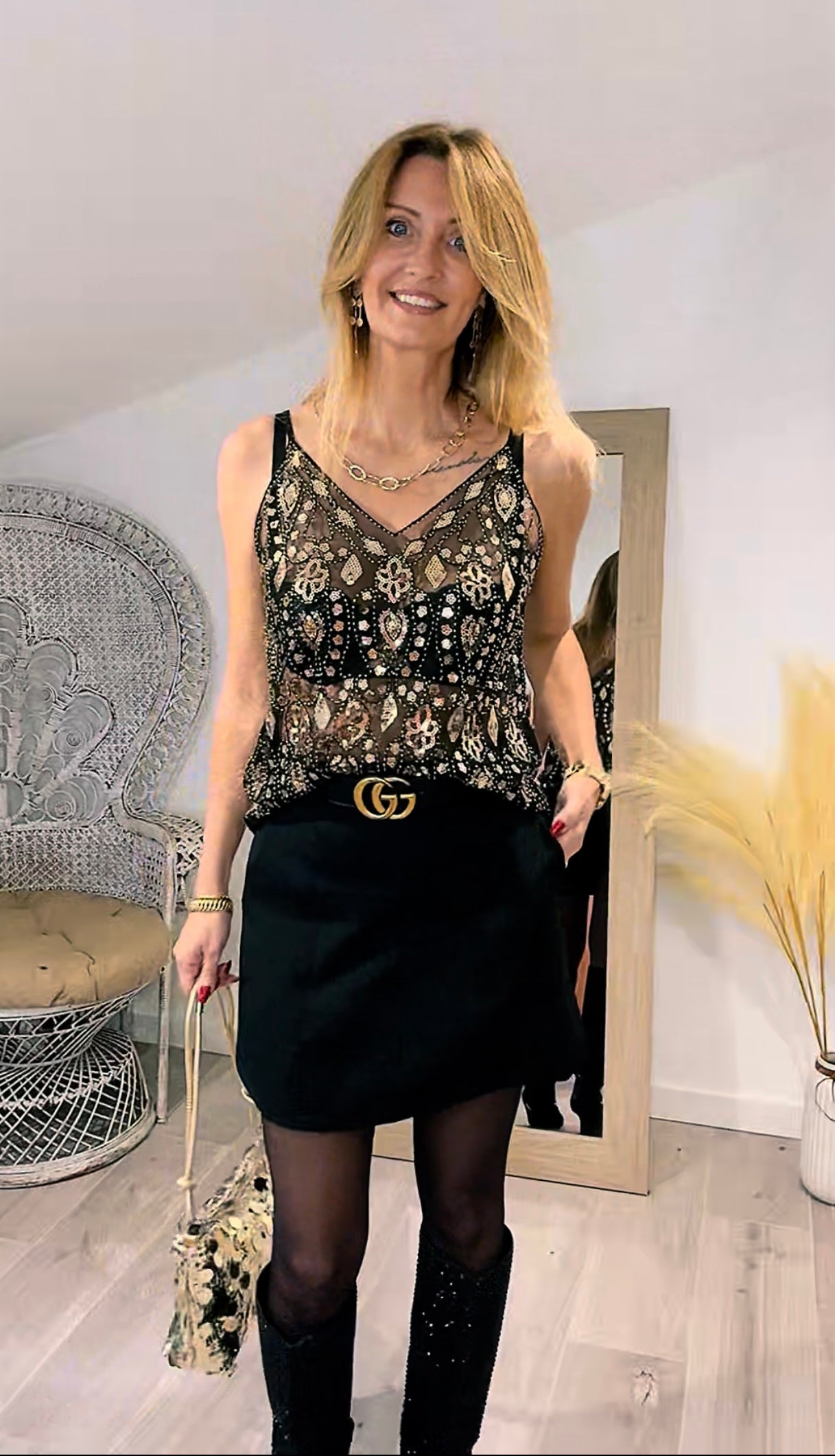 Top GOLD noir à sequin