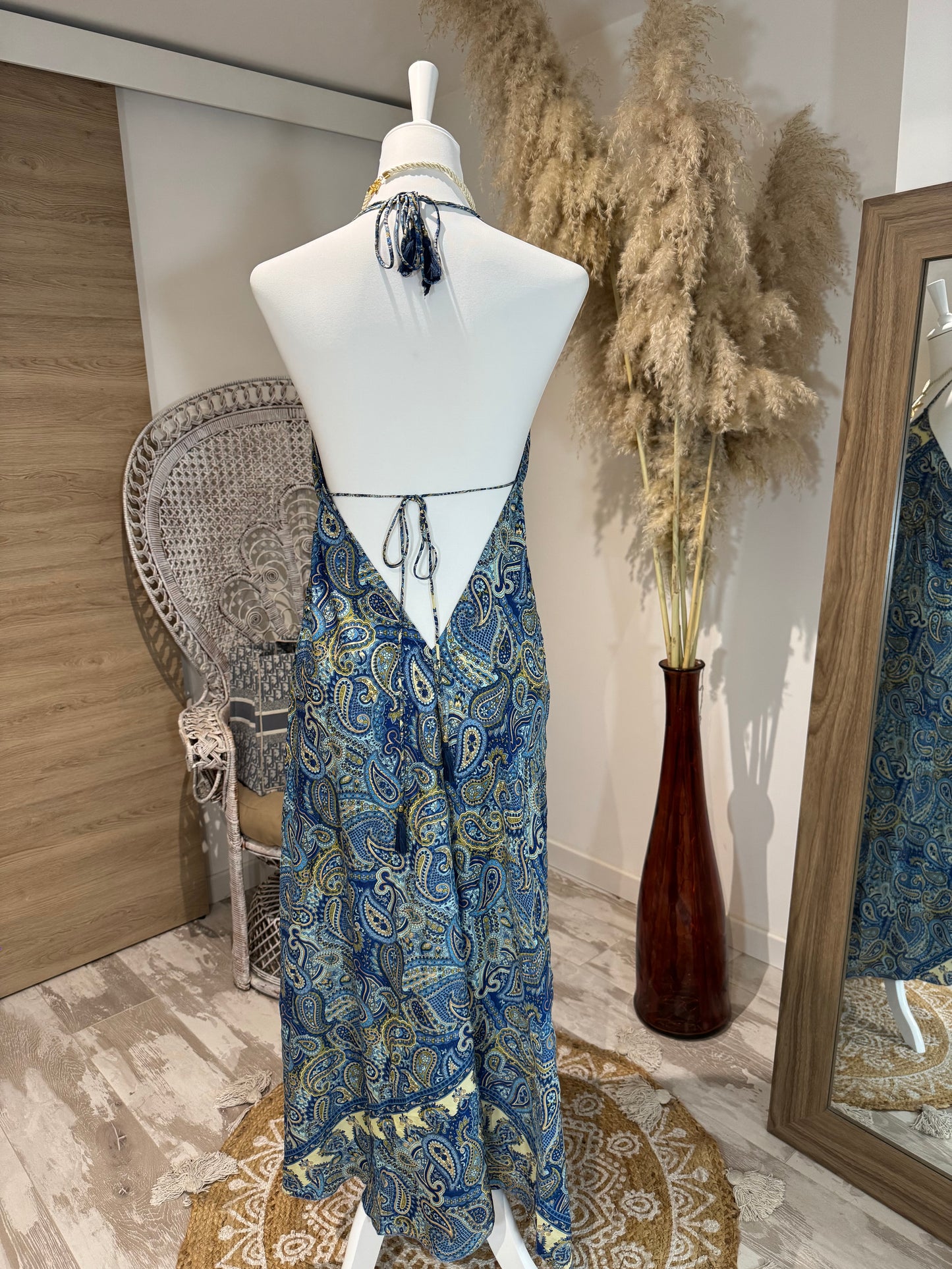 ROBE LONGUE DOS NU "PLAYA BLEUE"