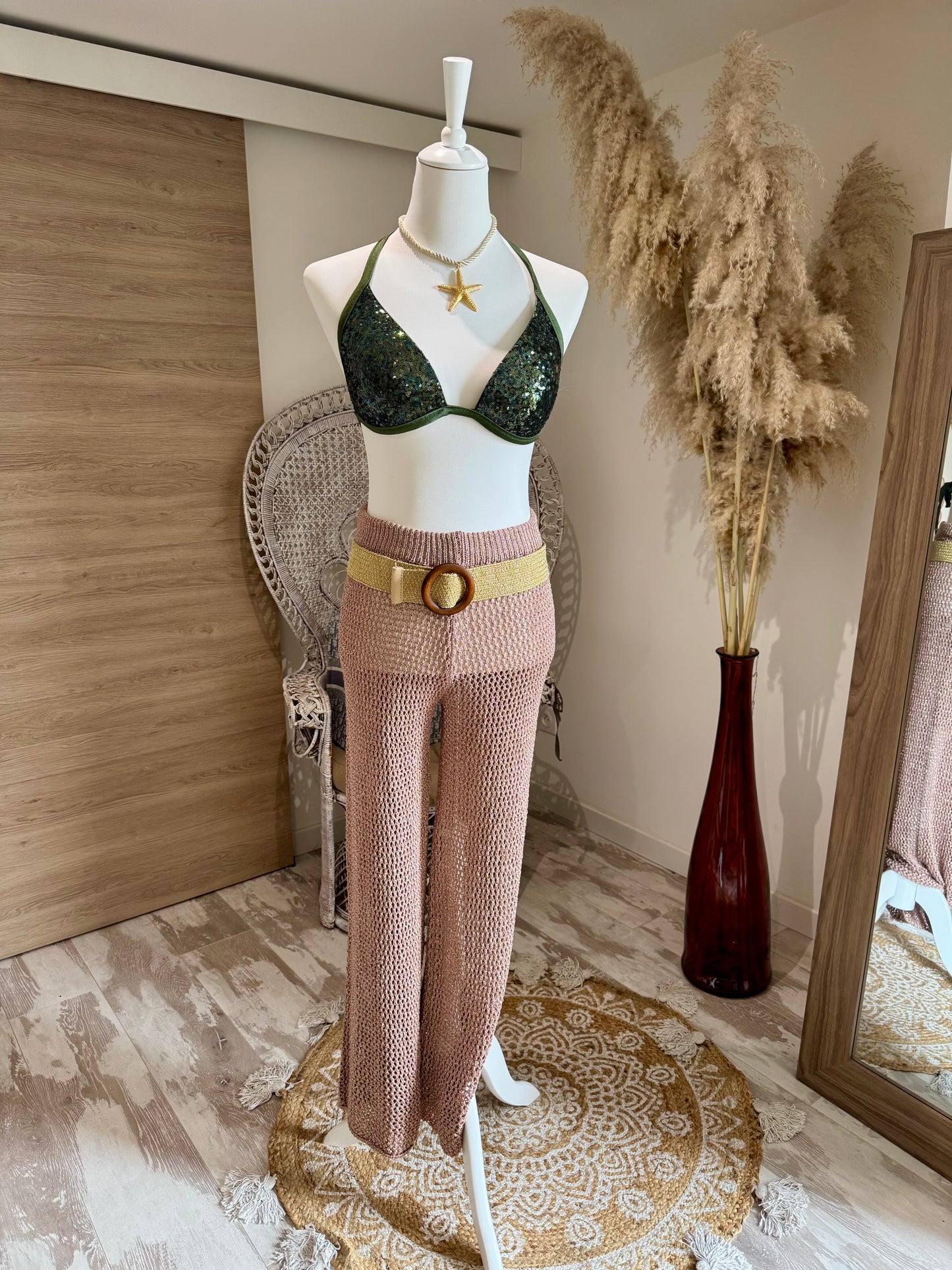 PANTALON CROCHET" BAHIA "ROSE DORE