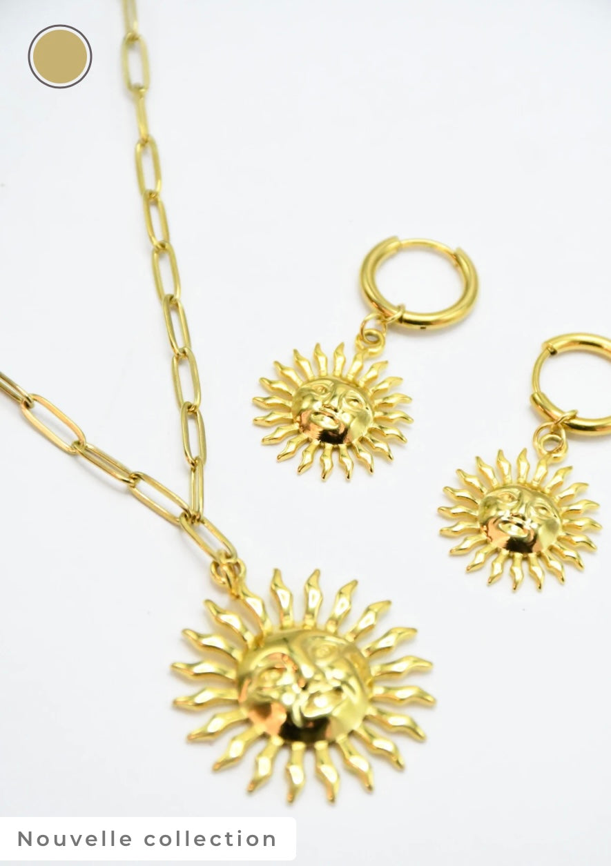 PARURE COLLIER ET BOUCLES D OREILLES "SOL D OR"