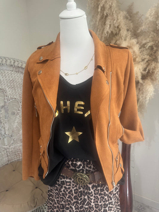 BLOUSON "THE BROWN" EN SUEDINE COGNAC