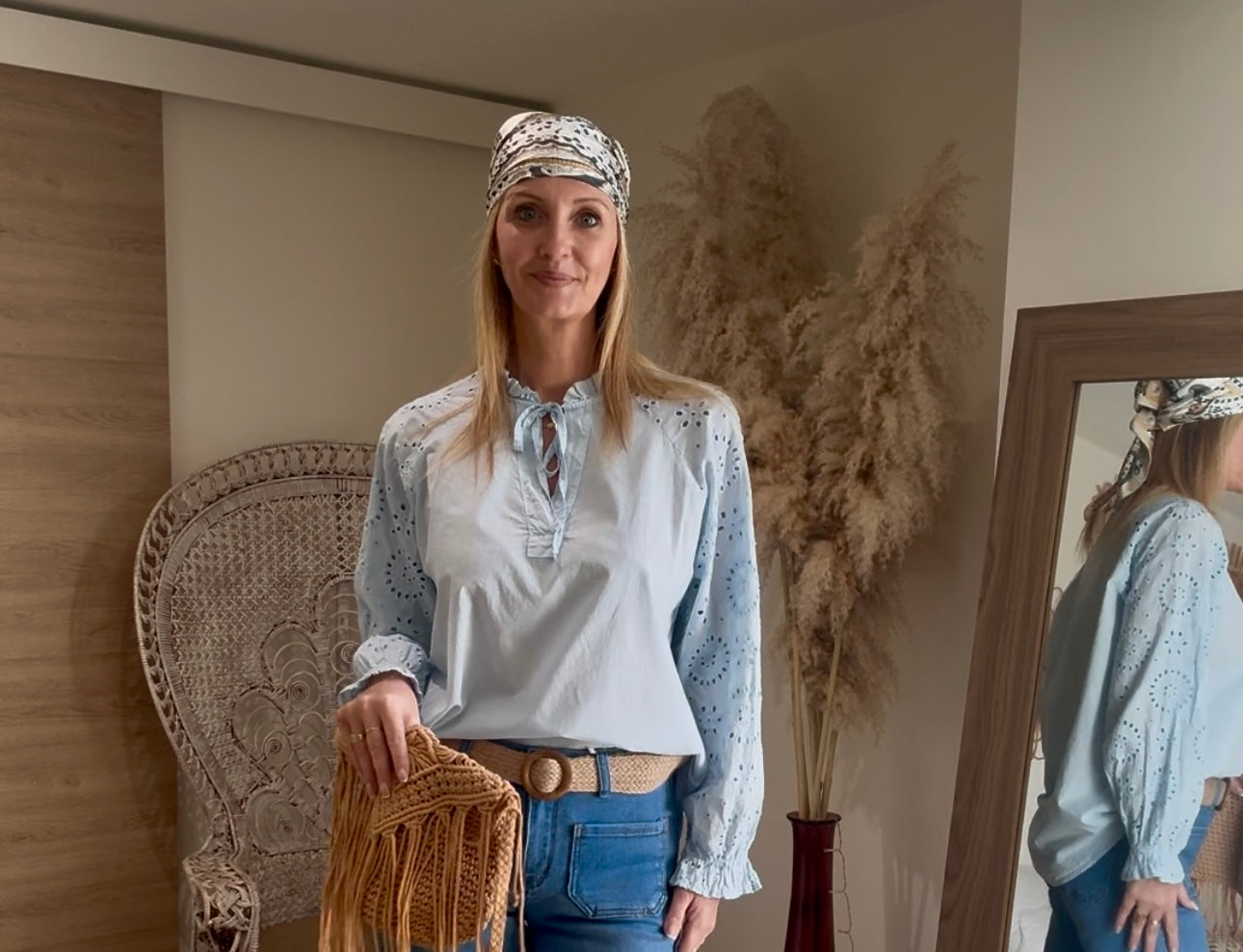 CHEMISIER BLEU "ROMEO" EN BRODERIE ANGLAISE