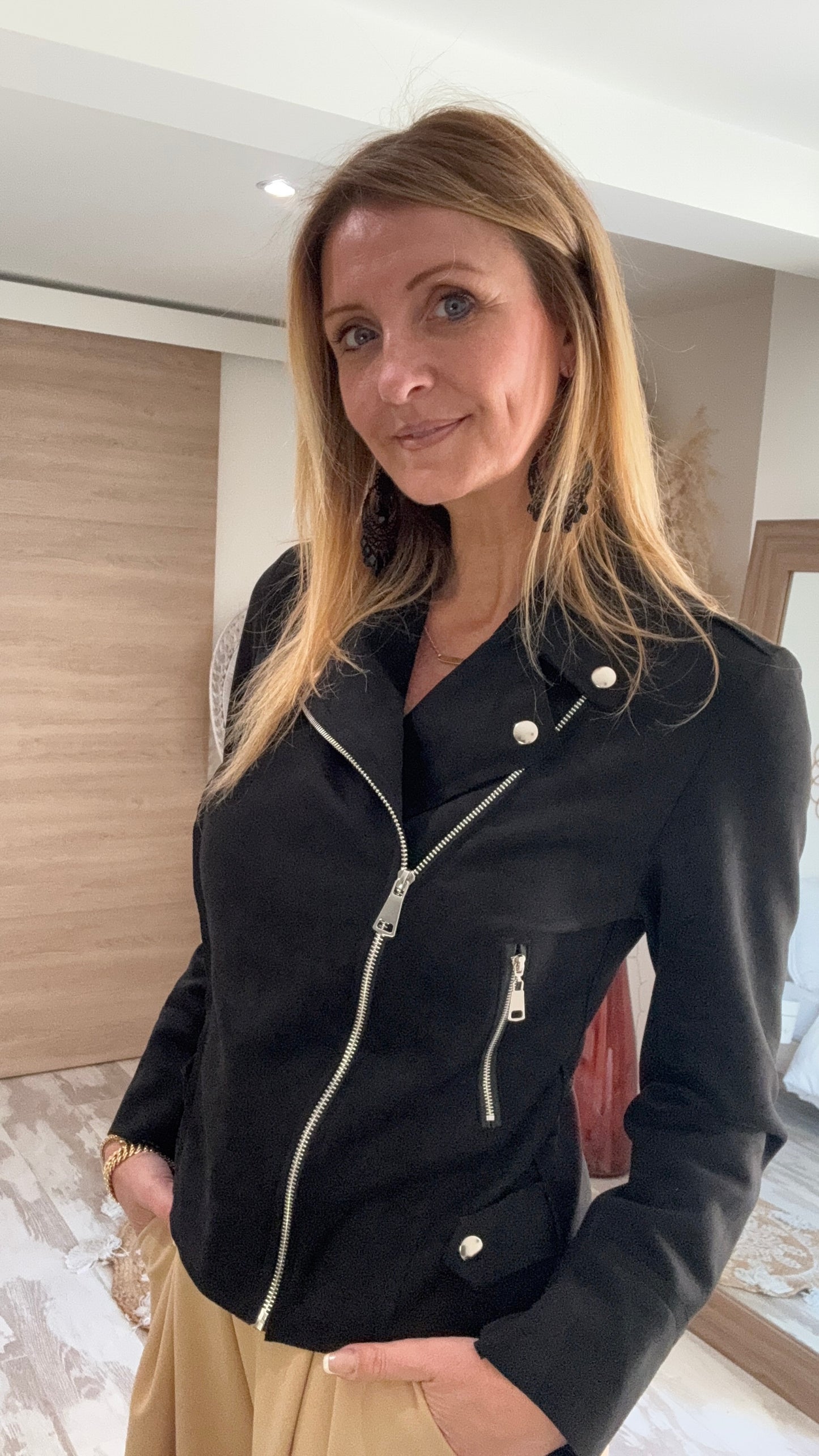VESTE "THE BLACK" NOIRE TYPE PERFECTO SUEDINE