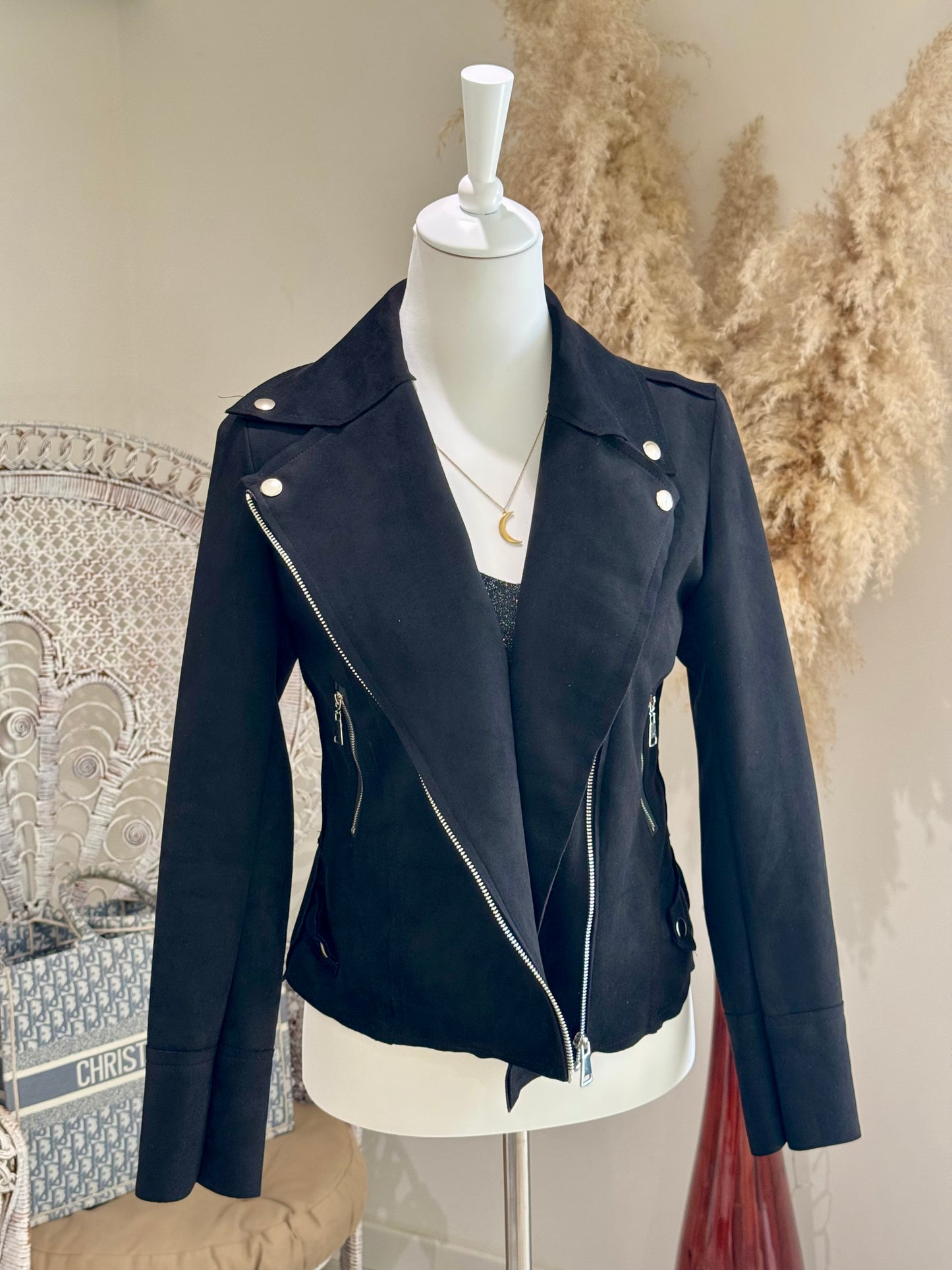 VESTE "THE BLACK" NOIRE TYPE PERFECTO SUEDINE