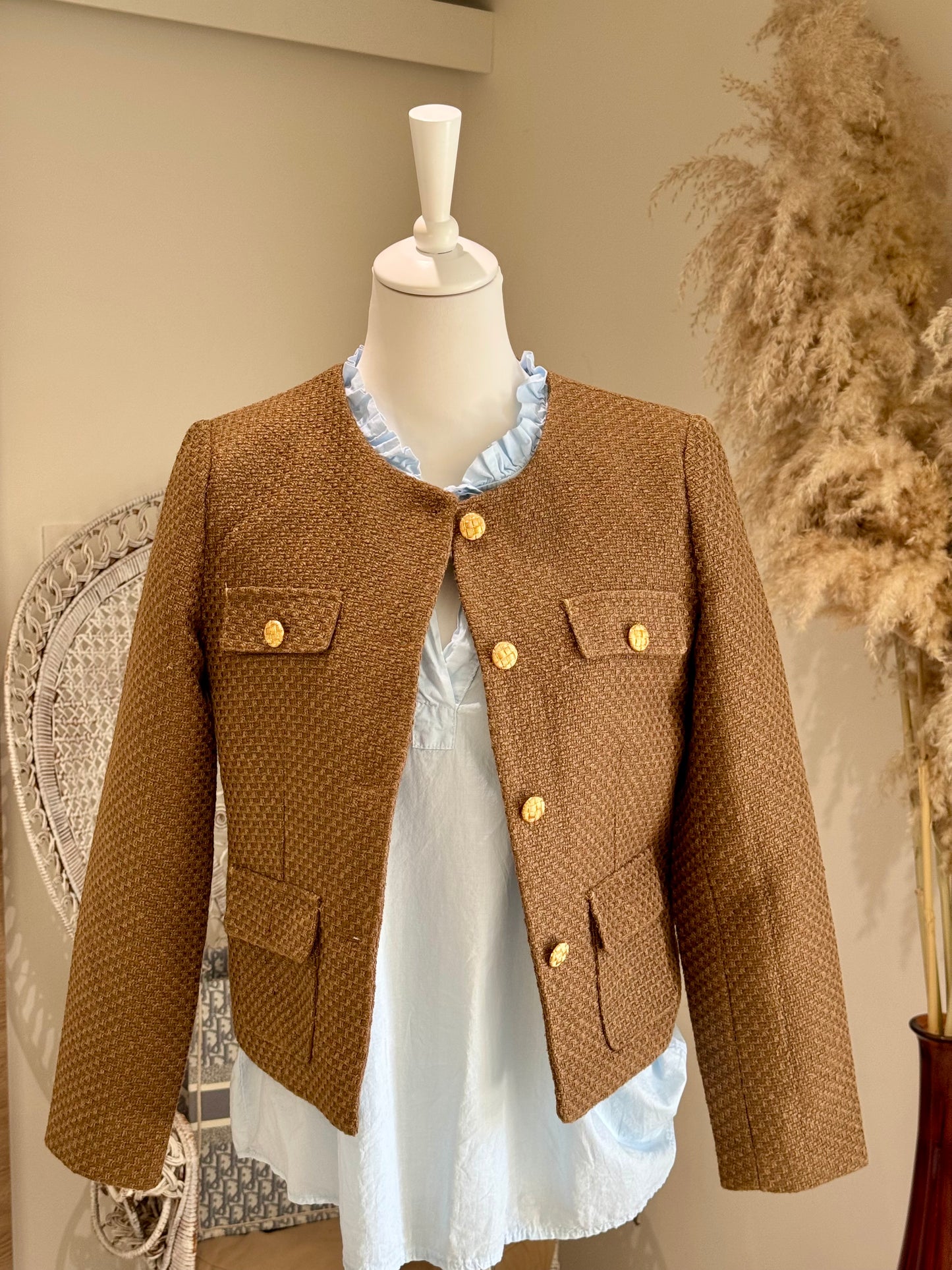 VESTE MARRON "KENNEDY"EN TWEED ET BOUTONS DORES