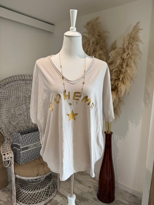 T-SHIRT BEIGE "ETOILE" MANCHES COURTES