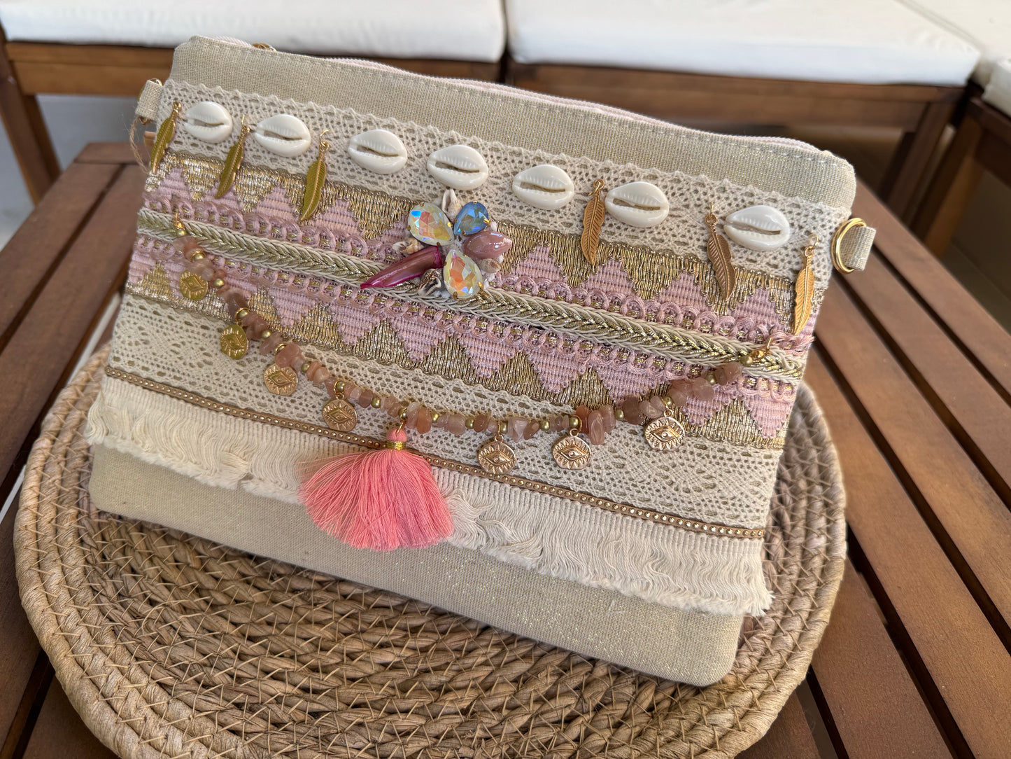SAC A MAIN / POCHETTE "ROSALIA" AVEC BANDOULIERE ET ANSE