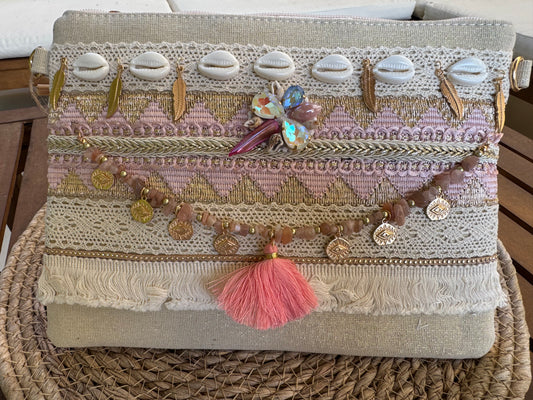 SAC A MAIN / POCHETTE "ROSALIA" AVEC BANDOULIERE ET ANSE