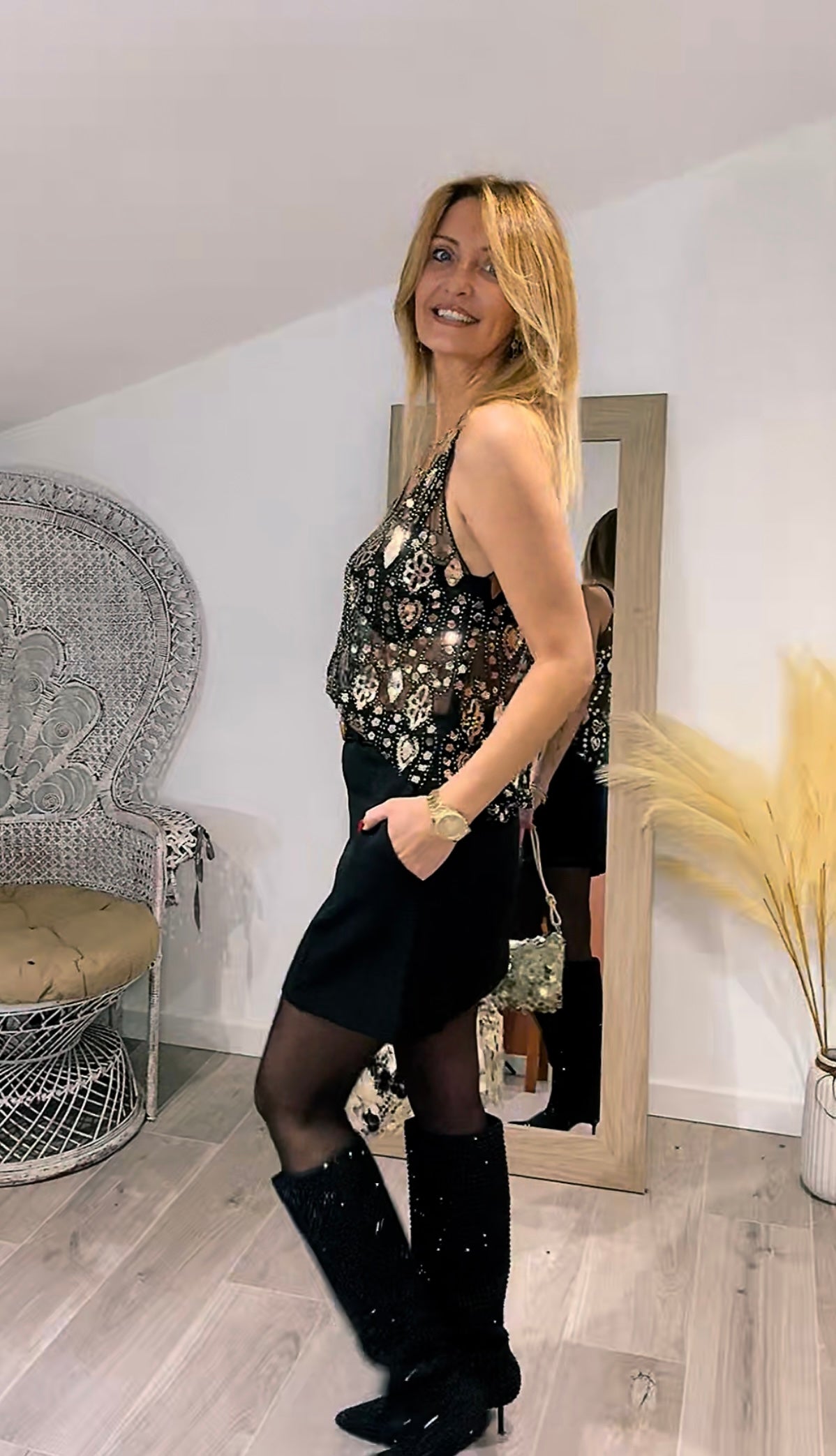 Top GOLD noir à sequin