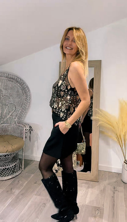 Top GOLD noir à sequin