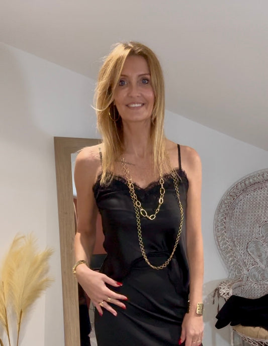 Top CAT'S EYES Noir satin dentelle