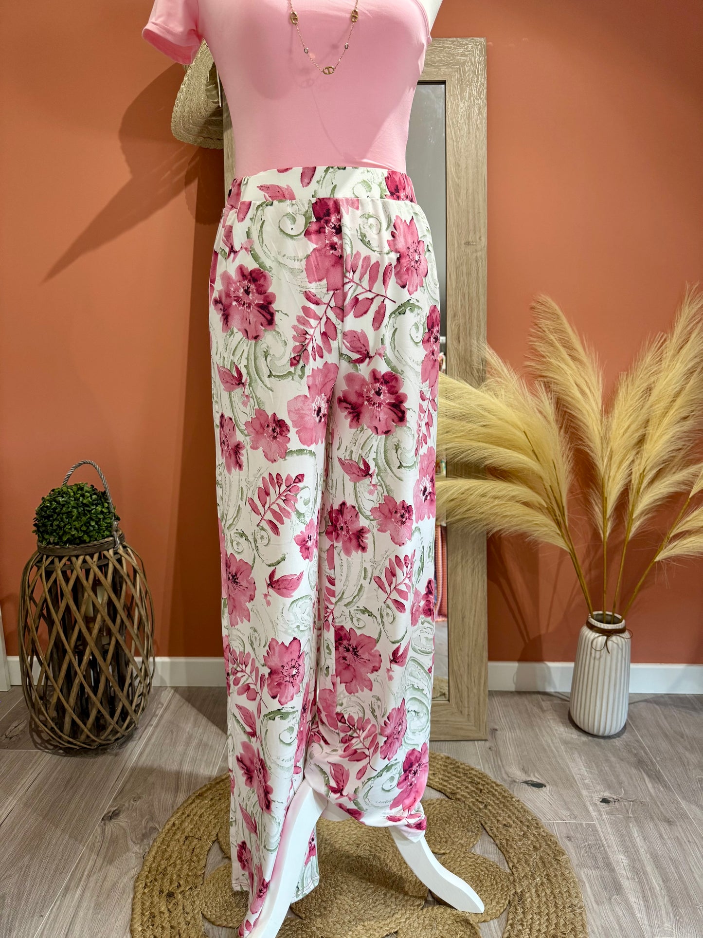 PANTALON DROIT  « PINK PARADISE « 