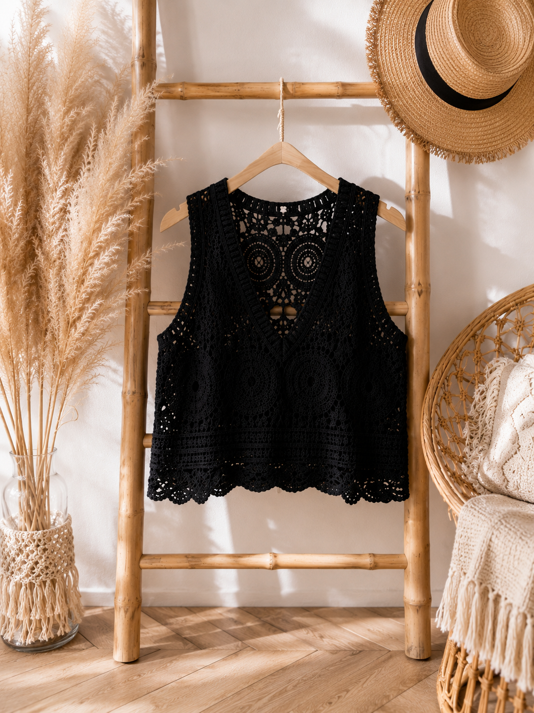 Débardeur GIPSY en crochet noir