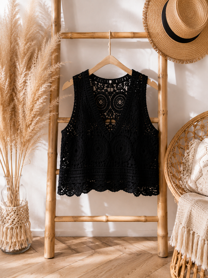 Débardeur GIPSY en crochet noir