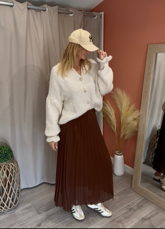 Jupe longue plissée BONNIE chocolat