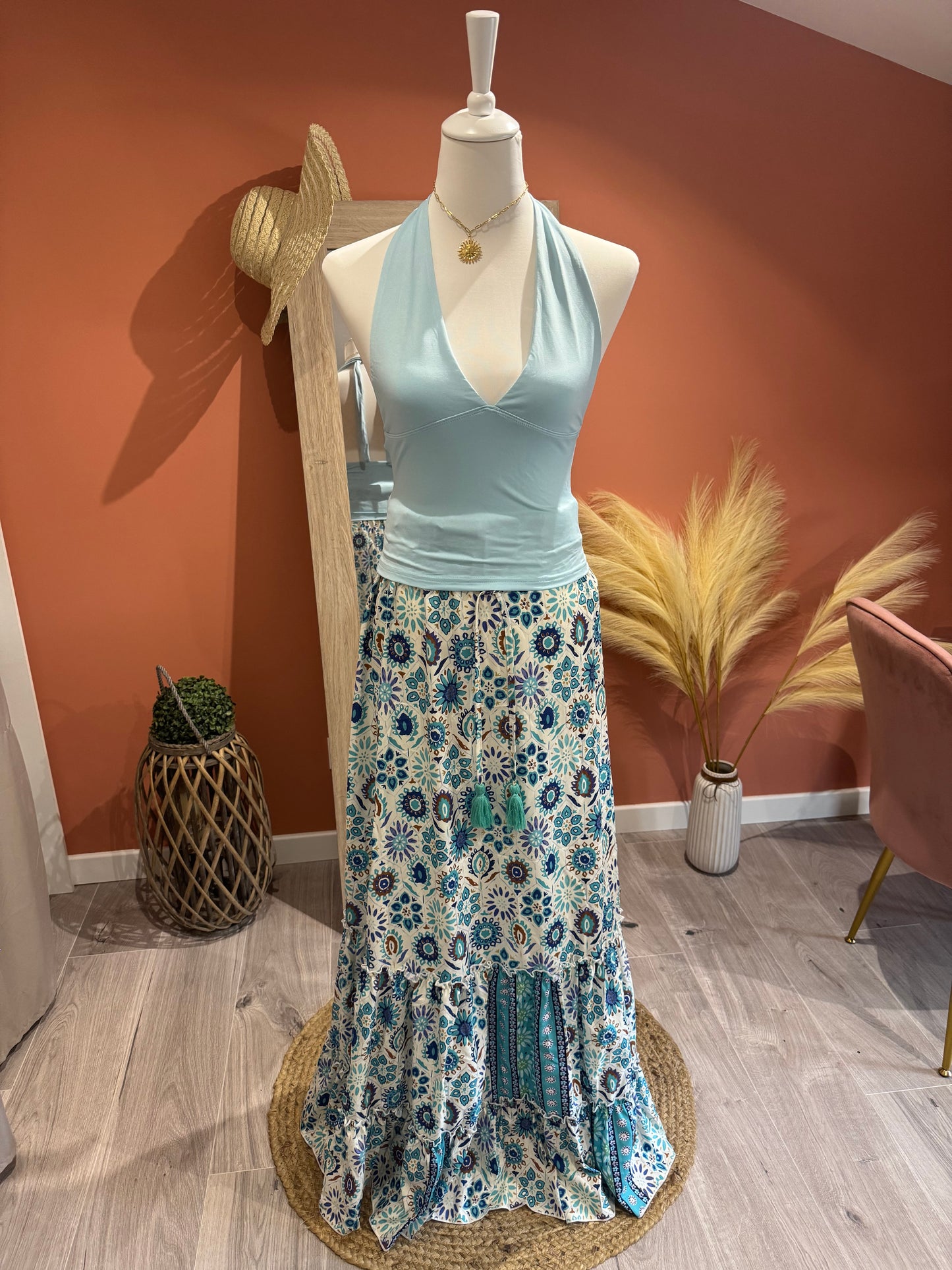 JUPE LONGUE "MAYA" TURQUOISE