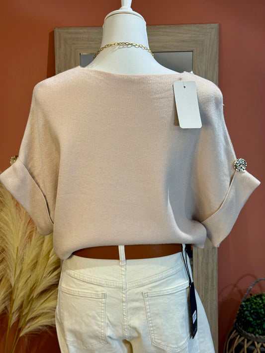 PULL BOUTON MARTELÉ BEIGE