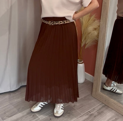 Jupe longue plissée BONNIE chocolat