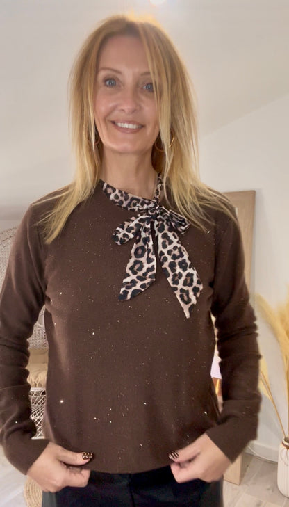 Pull ÉCLIPSE marron pailleté