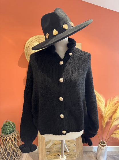 GILET BOUTONNE FLEUFY NOIR
