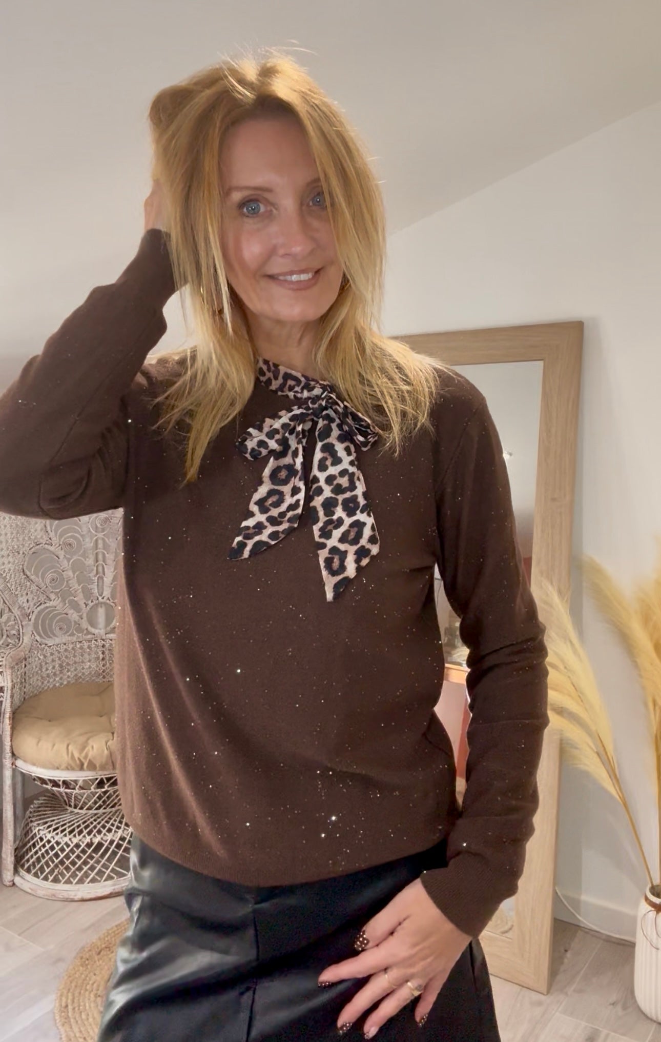 Pull ÉCLIPSE marron pailleté