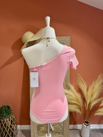 BODY ASYMÉTRIQUE « ROSALIA «  MANCHES COURTES