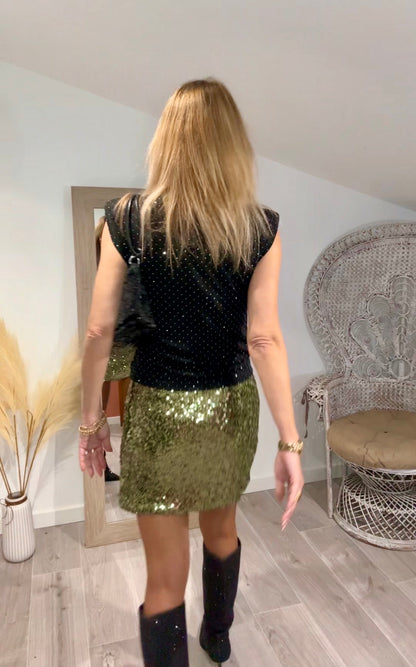 Jupe IBIZA verte à sequins