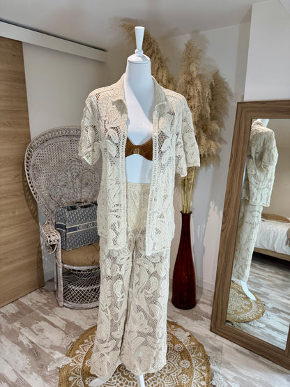 CHEMISE CROCHET BEIGE A MANCHES COURTES CASSIE