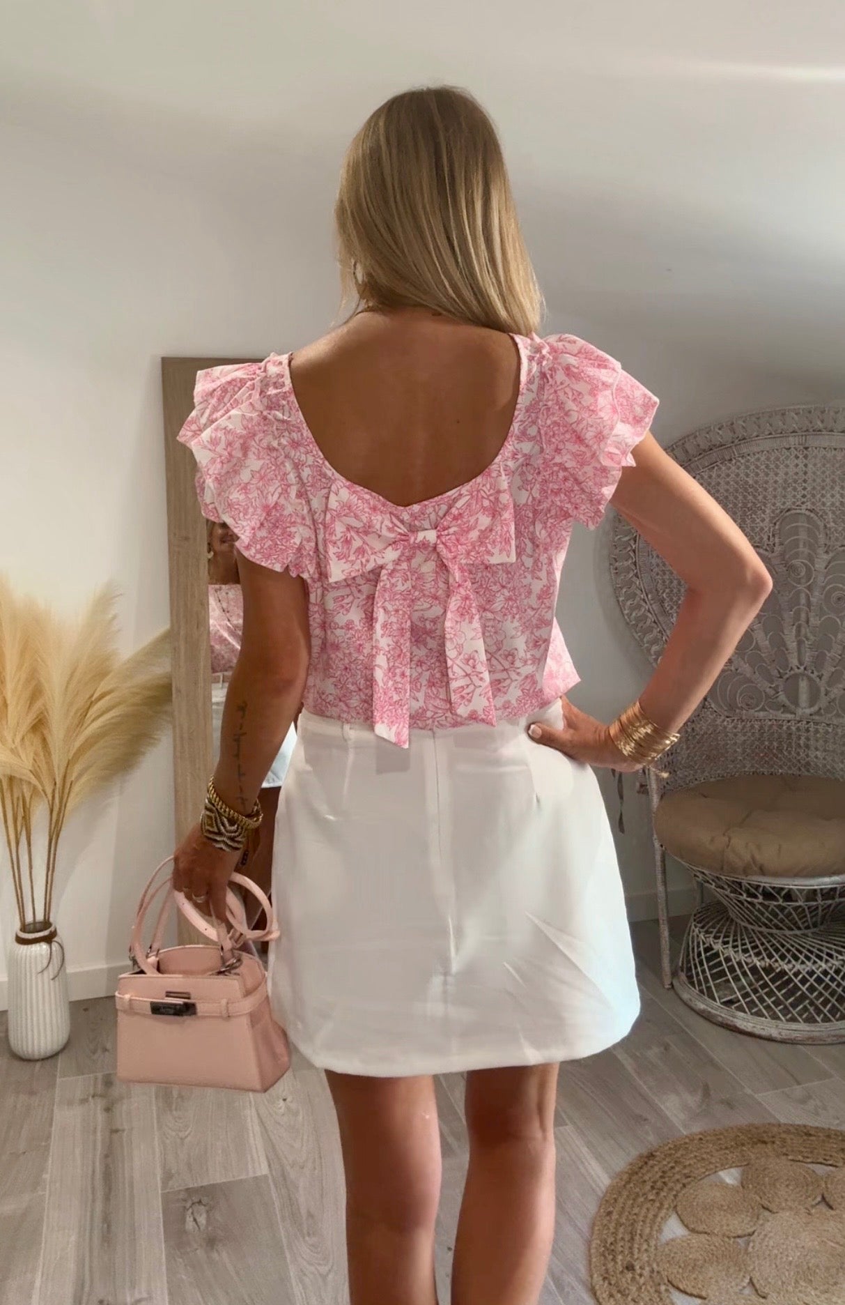 Top OLÉ OLLÉ  dos nu rose et blanc