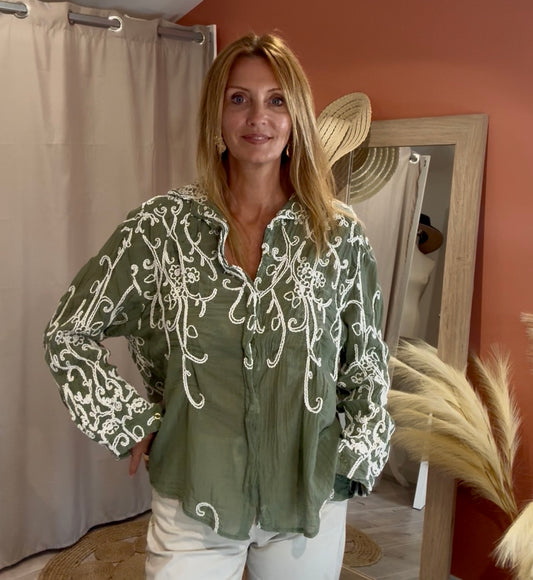 CHEMISE KAKI SANDY A BRODERIES