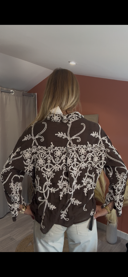 CHEMISE SANDY CHOCOLAT A BRODERIES