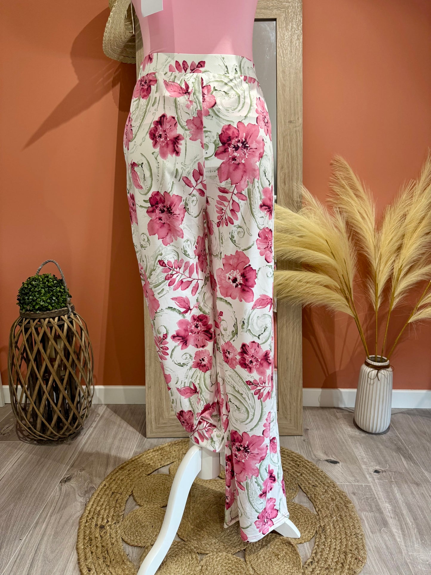 PANTALON DROIT  « PINK PARADISE « 