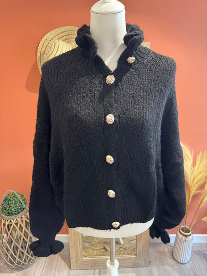 GILET BOUTONNE FLEUFY NOIR