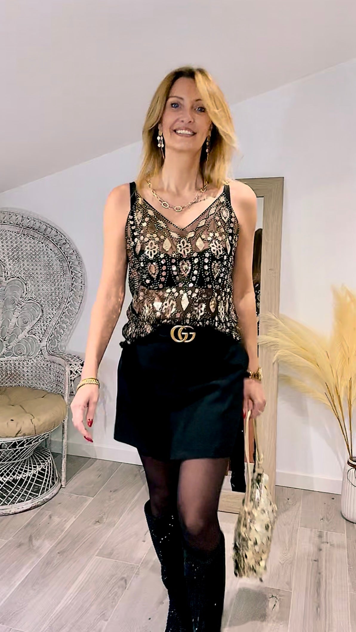 Top GOLD noir à sequin