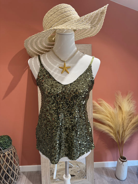 TOP "VIBE IBIZA" VERT A SEQUIN