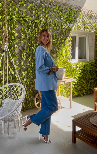 BLAZER BLEU "SAVANE" REVERS ET DOUBLURE LEOPARD