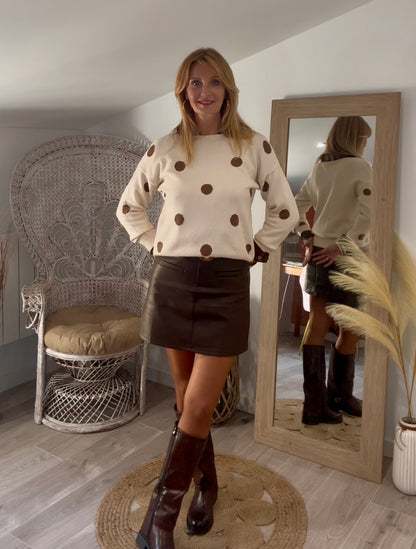Pull BLOOM beige à gros pois marron