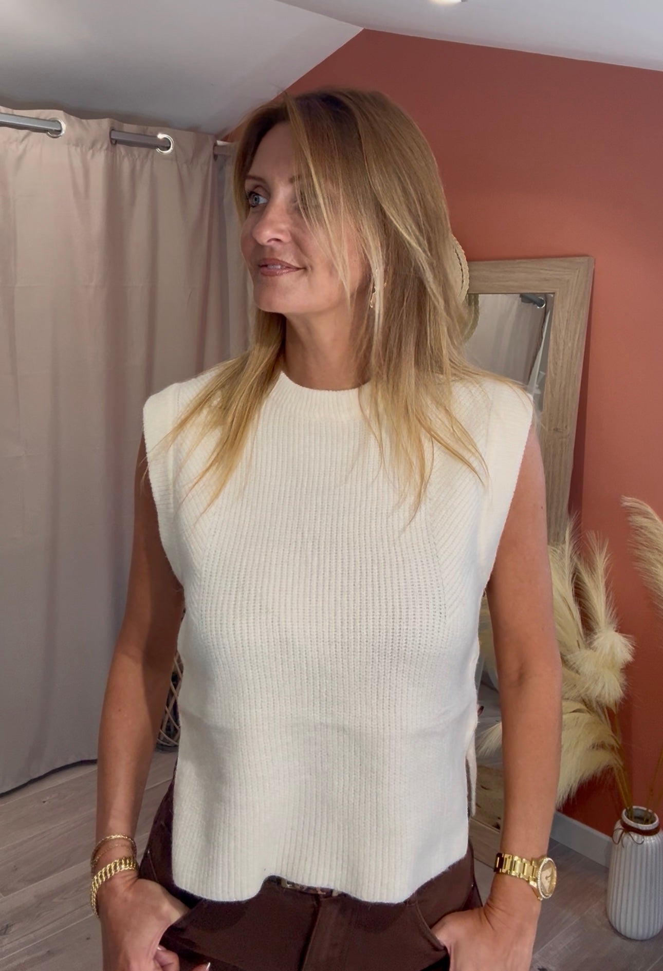 PULL CRÈME MARC SANS MANCHE