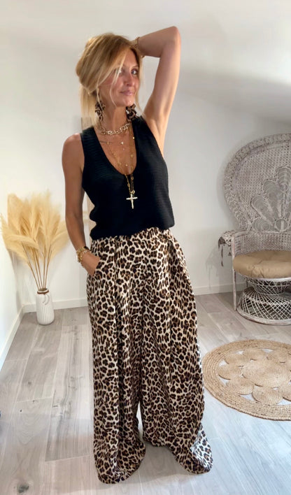 Pantalon PALAZZO léopard